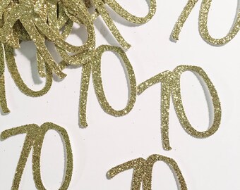 Glitter Number Confetti - 70th Birthday Confetti - Custom Age Confetti - Table Scatter - Gold Script Confetti - Gold Confetti - Confetti
