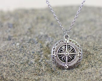 Essential Oil Diffuser Necklace, Compass Necklace, Stainless Steel Oil Locket, Aromatherapy Jewelry, Essential Oil Necklace, Diffuser Locket
