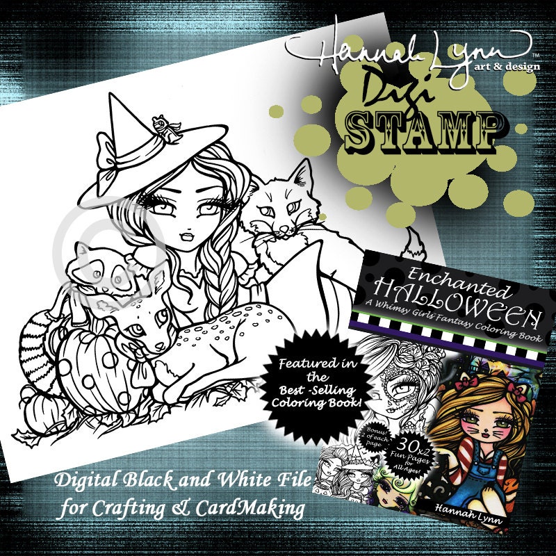 PRINTABLE Digi Stamp Woodland Witch Enchanted Halloween