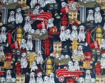 Retro Firemen Dogs Helmets Boots Tanks More Blue Cotton Fabric Fat Quarter or Custom Listing