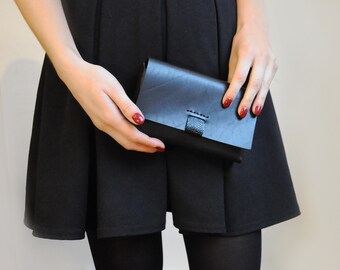 Black leather clutch, Simple box clutch