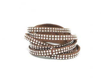 3 m brown suede double Rivets Silver 5mm