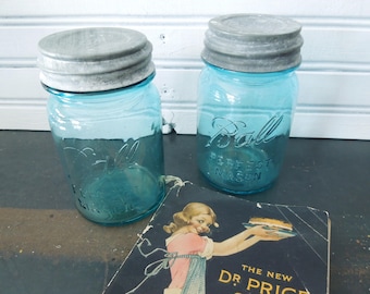 Two Blue Ball Jars No 5 & 9 or 6 Pint Size - Canning Jar Farmhouse Cottage Kitchen Decor - Zinc Lid Antique - 1923 to 33