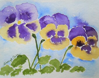 Yellow & Purple Pansies Watercolor Notecard