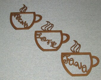 3 Coffee Cups Mocha Java Latte Wood Wall Art Decor