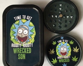 herb grinder plastic tobacco tin stash tub storage smokers set rick and morty inspired design