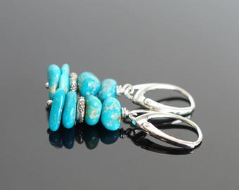 Natural turquoise earrings, Genuine turquoise earrings, Turquoise jewelry gift for her, Earthy earrings, silver lever back ear wires