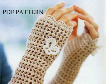 download pdf pattern of gloves,butterfly pattern,crochet Fingerless Gloves pattern