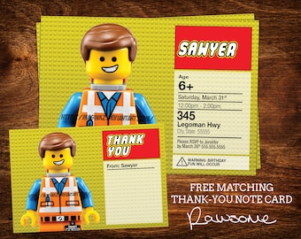 LEGO Movie Birthday Invitation With Matching Notecard- Digital File - Any Age!