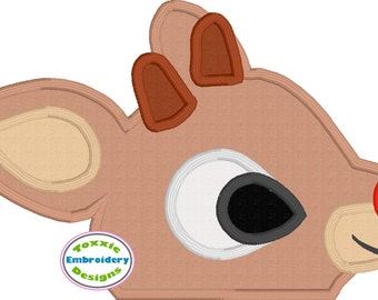 Red Nose Reindeer Peeker Appliqué Embroidery Design