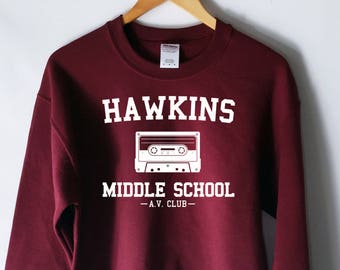 Hawkins Middle School AV Club Sweatshirt - Stranger Things Shirt - Stranger Things Tee - Jumper - Eleven Hopper - KU562M