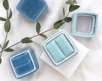 Handmade Velvet Ring Box (Small) - Dusty Blue / Seafoam Green
