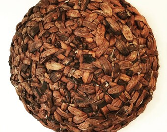 dark brown wall basket - large round woven elephant grass basket - boho wall decor