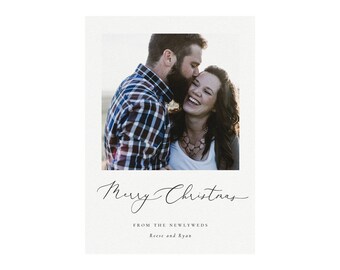 Reese: 5x7 Printable Christmas Card Template, Minimalist Calligraphy Holiday Card, Fine Art, From the Newlyweds, PDF Instant Download
