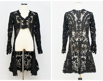 Antique Battenburg Lace Coat- 1910s Edwardian Black Lace Mourning Jacket