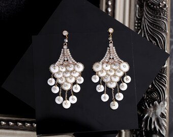 Ivory glamour chandelier drop earrings