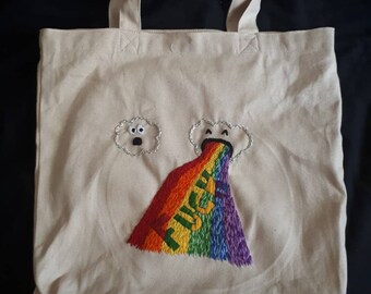 Rainbow Cloud Vomit, Swearing Tote Bag