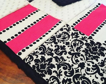 Audrey Hepburn Inspired Baby Blanket Pink and Black