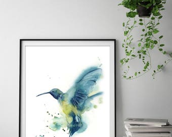 Hummingbird Art Print, Watercolor Painting of Bird, Watercolor Print, Bird Illustration Wall Art, bird art, print of bird