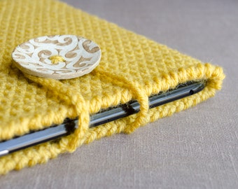 Yellow iPad Case, Crochet iPad Cover, iPad Case, iPad Sleeve, Tablet Case, Tablet Sleeve, Tablet Cover, Mustard Yellow Ready To Ship