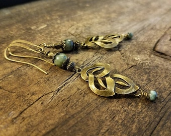 Boho Earrings, 3 inches, Bronze Earrings, Leaf Earrings, Earthy Earrings