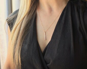 Petite Vertical Bar Necklace, Simple Necklace, Bridesmaids Gift, Delicate Necklace, Layer Necklace, The Silver Wren, Bar Necklace