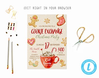 Holiday cookie exchange party tem, TRY BEFORE you BUY, instant download, edit yourself invitation,Template Editable