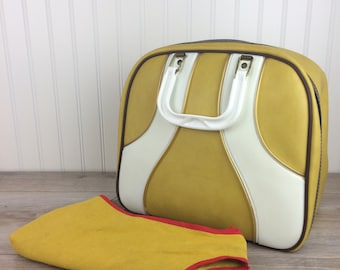 Vintage Yellow Bowling Ball Bag Set Complete with SeeSaw Polisher Bag - Retro Bowling Bag - Bowling Accessories Travel Bag - Sporting Goods