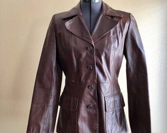Vintage/Retro/Bohemian/80s Style Brown Leather Blazer