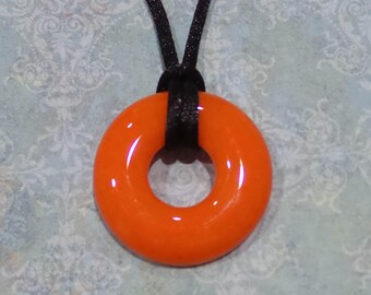 Orange Fused Glass Pendant, Orange Donut Necklace, Halloween Fused Glass Jewelry, Gift for Her, Ready to Ship - Lesia -7