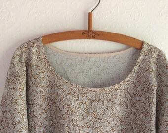Clothing Gatherer Dress Smock Pure Linen Sustainable Eco Handmade size medium Pockets natural fibre woven cloth leaf print