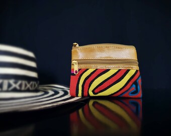Purse in leather and mola-KUNA art
