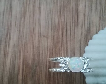 White opal double silver ring