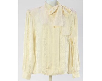 Vintage BLOOMINGDALE'S Cream 100% Silk Long Sleeve Blouse Size 12