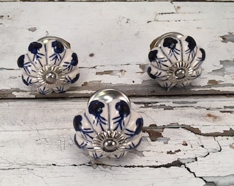 Cobalt Blue Knobs, Decorative Pull Knob, Craft Supply, Furniture Upgrade Ceramic Drawer Pulls, Home Improvement Cabinet Supplies