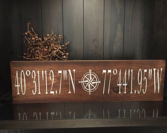 Latitude Wooden Sign, Personalized Latitude Longitude Sign, Coordinates Sign, GPS sign, wedding, custom coordinate sign