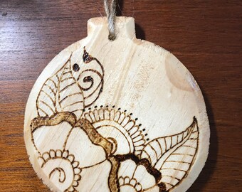 Henna Style Woodburned Pine Ornament