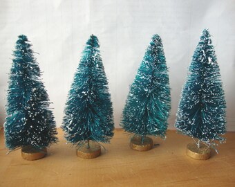mini christmas trees green flocked Bottle brush trees 4"christmas craft supplies vintage style supplies holiday crafting christmas millinery