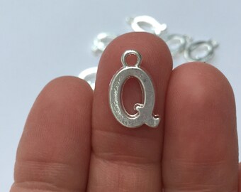 8 Letter Q Charms Silver Plated 15 x 10mm