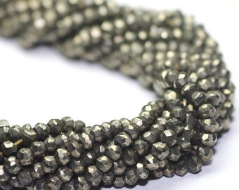 Pyrite Micro Faceted Rondelles 1/4 Strand Bronze Semi Precious Gemstones