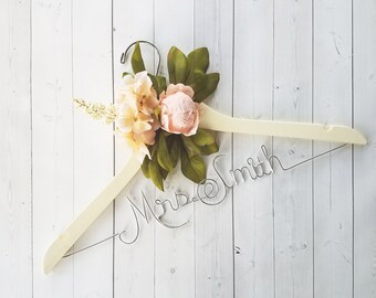 Bride Hanger With Pink Peony Flowers First and Last Name Personalized Hanger Custom Hanger Bridal Hanger Bride Bridal Shower Gift Bridesmaid