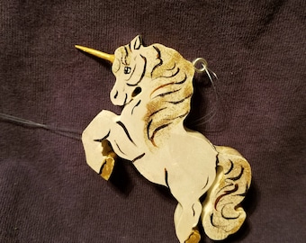 wooden unicorn ornament