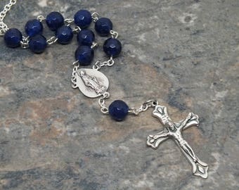 Car Rosary of Royal Blue Agate Gemstone, Auto Rosary, 1 Decade Chaplet, Single Decade Rosary, Catholic Chaplet, Car Chaplet