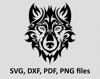 Wolf SVG/ Wolf DXF/ Wolf Clipart/ Wolf Files, tribal symetric cutting, silhouette, DXF, Wolf vector, Wolf head, T Shirt design, wolves