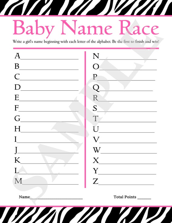 Items similar to Instant Download - Printable Baby Girl Name Race A - Z ...