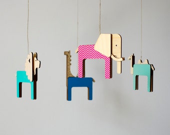 Wood Baby Mobile, Lasercut Wood Mobile, Gender Neutral Nursery Mobile - Safari Nursery Decor - Modern Crib Mobile