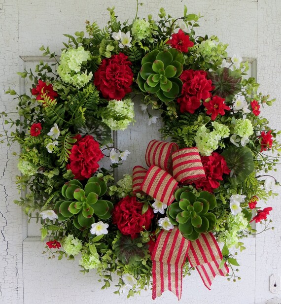 Summer Geranium Wreath Front Door Succulent Wreath Large