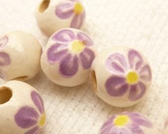 8mm Ceramic Lavender Flower Beads (10)