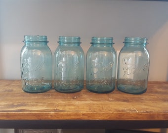 Lot of 4 Vintage Aqua Ball Perfect Mason Jars Quart Size
