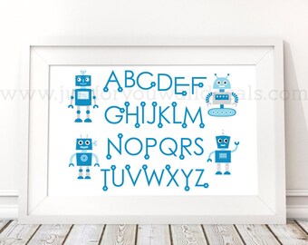 Robot Alphabet Poster - Nursery Wall Art, Robot Poster, Alphabet Wall Art, Alphabet Nursery Art, Alphabet Nursery, Nursery Art - 22-0039